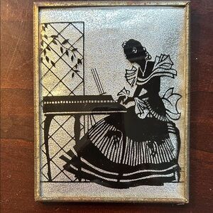 Victorian Lady Silhouette Decorative Tin Plate - Black on Silver